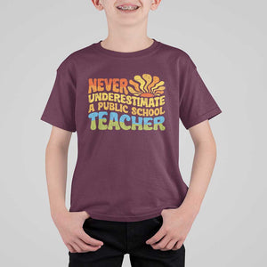 Never Underestimate A Public School Teacher T Shirt For Kid Tim Walz 2024 Saying Public Education TS02 Maroon Print Your Wear