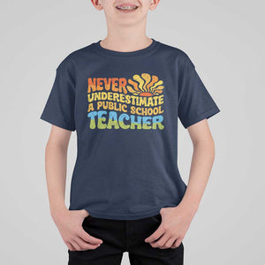 Never Underestimate A Public School Teacher T Shirt For Kid Tim Walz 2024 Saying Public Education TS02 Navy Print Your Wear