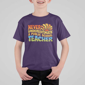 Never Underestimate A Public School Teacher T Shirt For Kid Tim Walz 2024 Saying Public Education TS02 Purple Print Your Wear
