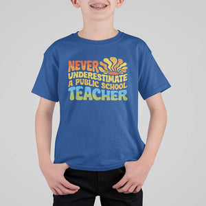 Never Underestimate A Public School Teacher T Shirt For Kid Tim Walz 2024 Saying Public Education TS02 Royal Blue Print Your Wear