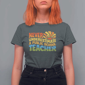 Never Underestimate A Public School Teacher T Shirt For Women Tim Walz 2024 Saying Public Education TS02 Dark Heather Print Your Wear
