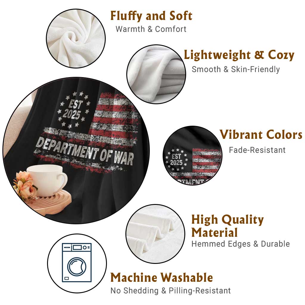 Department of War Est 2025 Throw Blanket Patriotic Military Vintage Grunge American Flag TS02 Print Your Wear