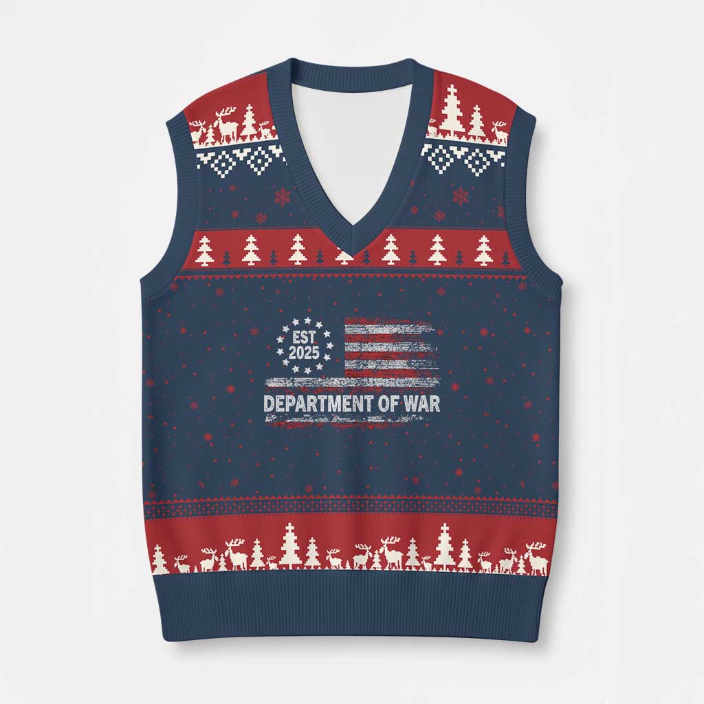 Department of War Est 2025 V-Neck Knit Sweater Vest Patriotic Military Vintage Grunge American Flag TS02 Navy Red Print Your Wear