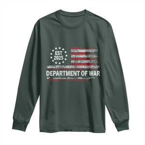 Department of War Est 2025 Long Sleeve Shirt Patriotic Military Vintage Grunge American Flag TS02 Dark Forest Green Print Your Wear