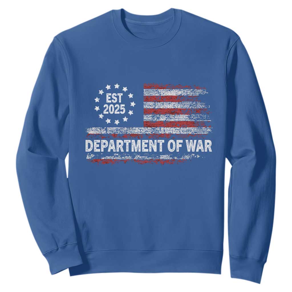 Department of War Est 2025 Sweatshirt Patriotic Military Vintage Grunge American Flag TS02 Royal Blue Print Your Wear