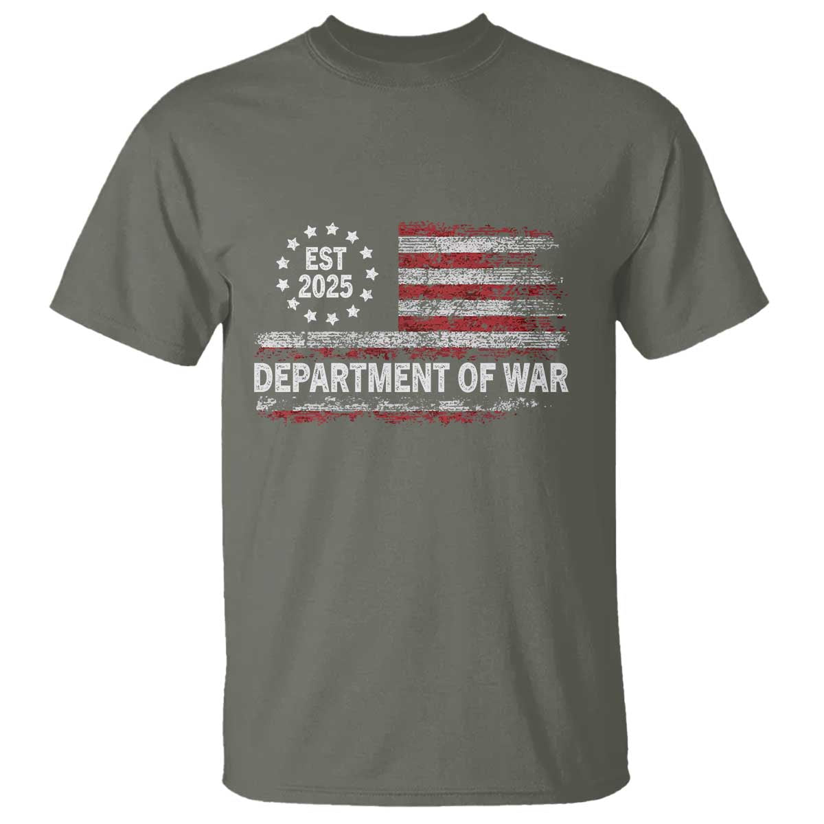 Department of War Est 2025 T Shirt Patriotic Military Vintage Grunge American Flag TS02 Military Green Print Your Wear