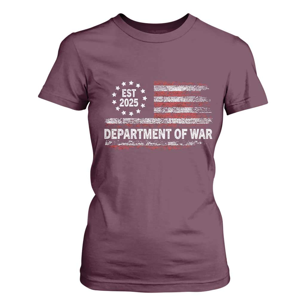 Department of War Est 2025 T Shirt For Women Patriotic Military Vintage Grunge American Flag TS02 Maroon Print Your Wear