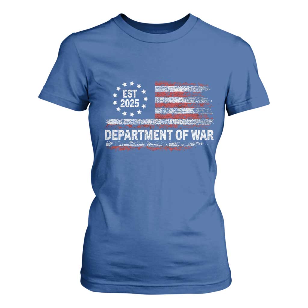 Department of War Est 2025 T Shirt For Women Patriotic Military Vintage Grunge American Flag TS02 Royal Blue Print Your Wear