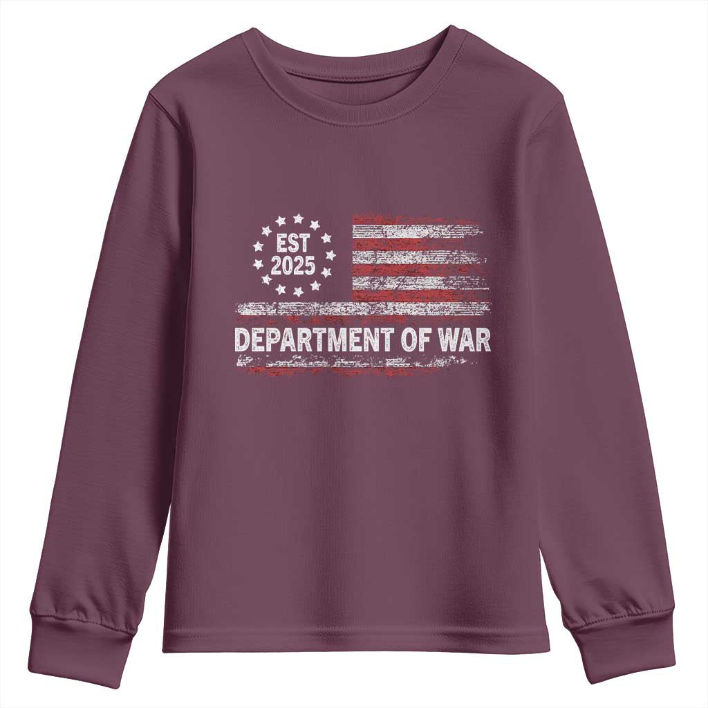 Department of War Est 2025 Youth Sweatshirt Patriotic Military Vintage Grunge American Flag TS02 Maroon Print Your Wear