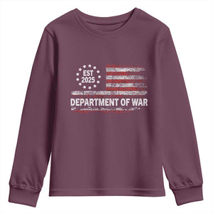 Department of War Est 2025 Youth Sweatshirt Patriotic Military Vintage Grunge American Flag TS02 Maroon Print Your Wear