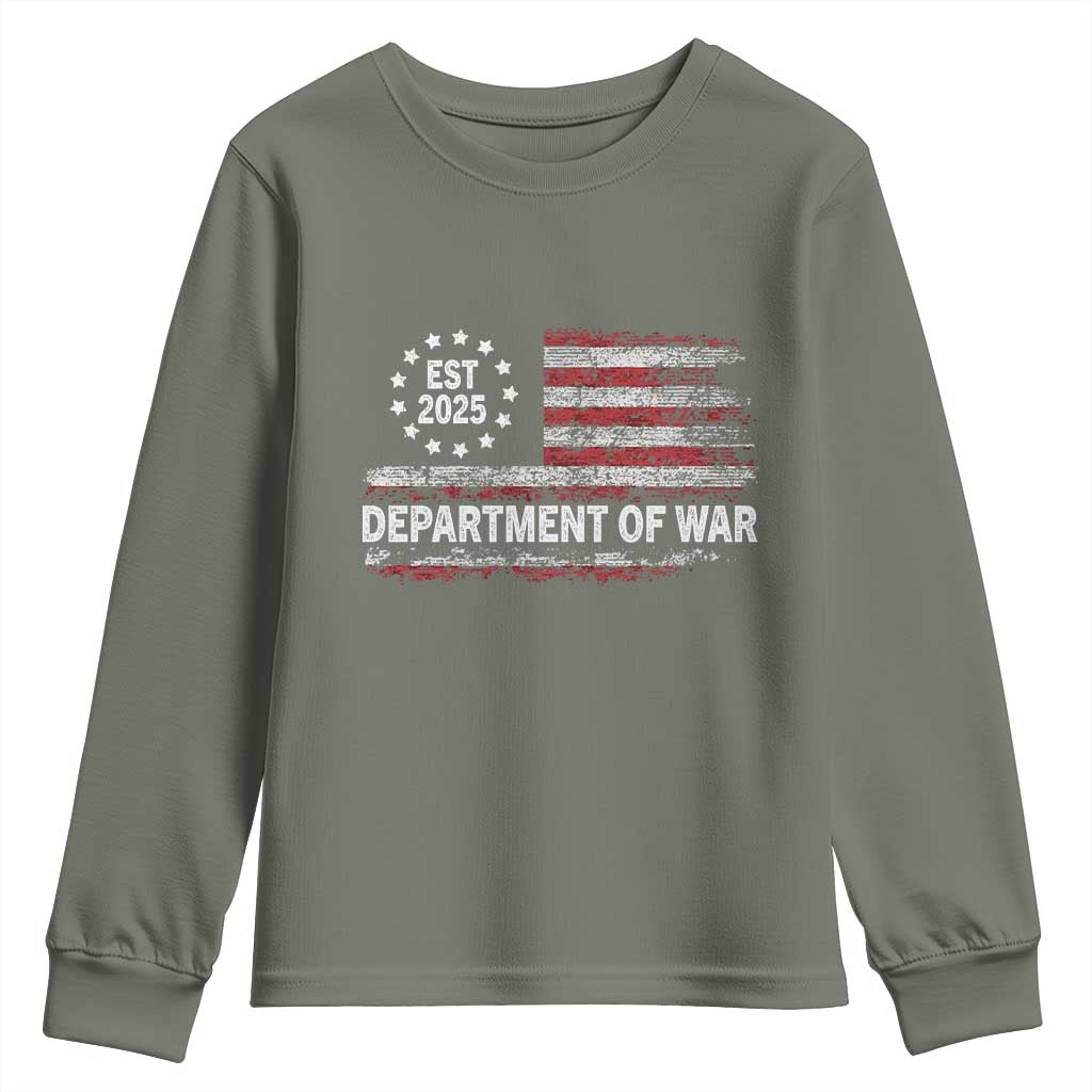 Department of War Est 2025 Youth Sweatshirt Patriotic Military Vintage Grunge American Flag TS02 Military Green Print Your Wear