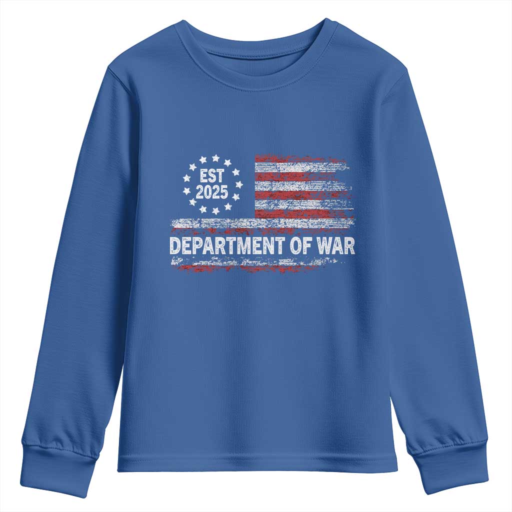 Department of War Est 2025 Youth Sweatshirt Patriotic Military Vintage Grunge American Flag TS02 Royal Blue Print Your Wear