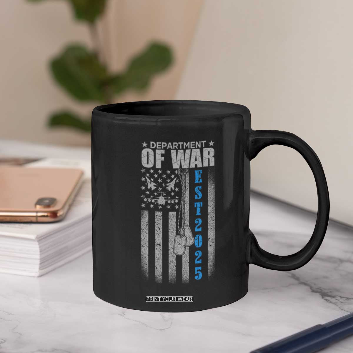 Department of War Est 2025 Coffee Mug Military Patriotic Dog Tags American Flag TS02 Print Your Wear