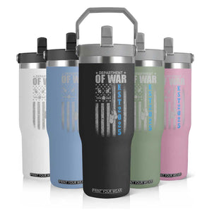 Department of War Est 2025 Flip Straw Tumbler Military Patriotic Dog Tags American Flag TS02 Print Your Wear
