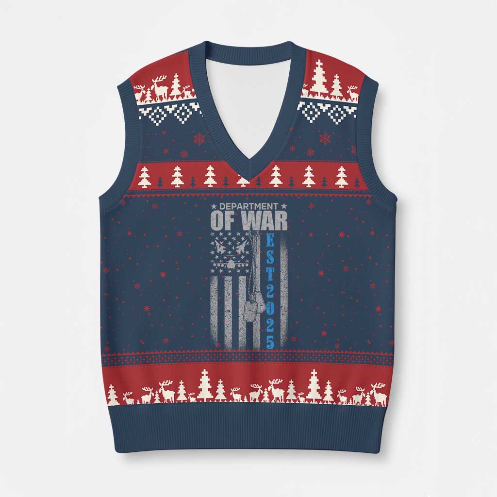 Department of War Est 2025 V-Neck Knit Sweater Vest Military Patriotic Dog Tags American Flag TS02 Navy Red Print Your Wear