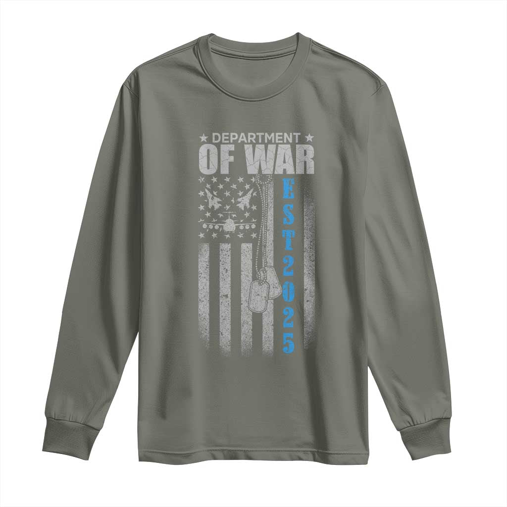Department of War Est 2025 Long Sleeve Shirt Military Patriotic Dog Tags American Flag TS02 Military Green Print Your Wear