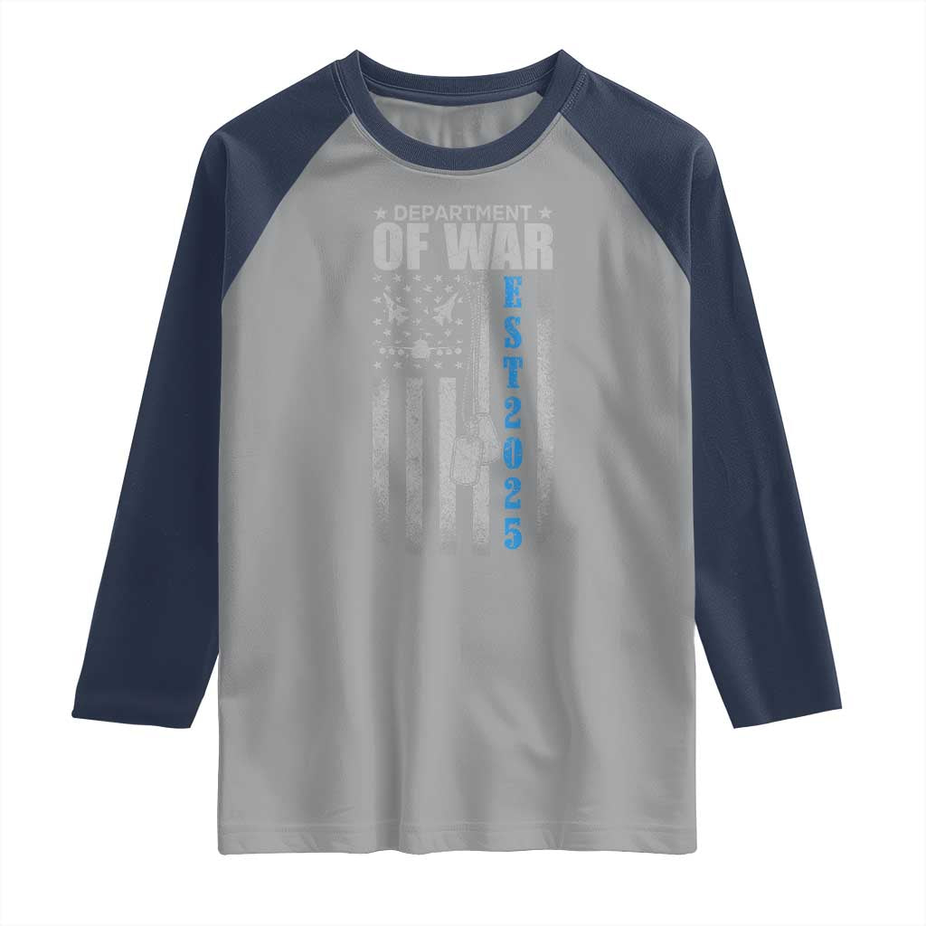 Department of War Est 2025 Raglan Shirt Military Patriotic Dog Tags American Flag TS02 Sport Gray Navy Print Your Wear
