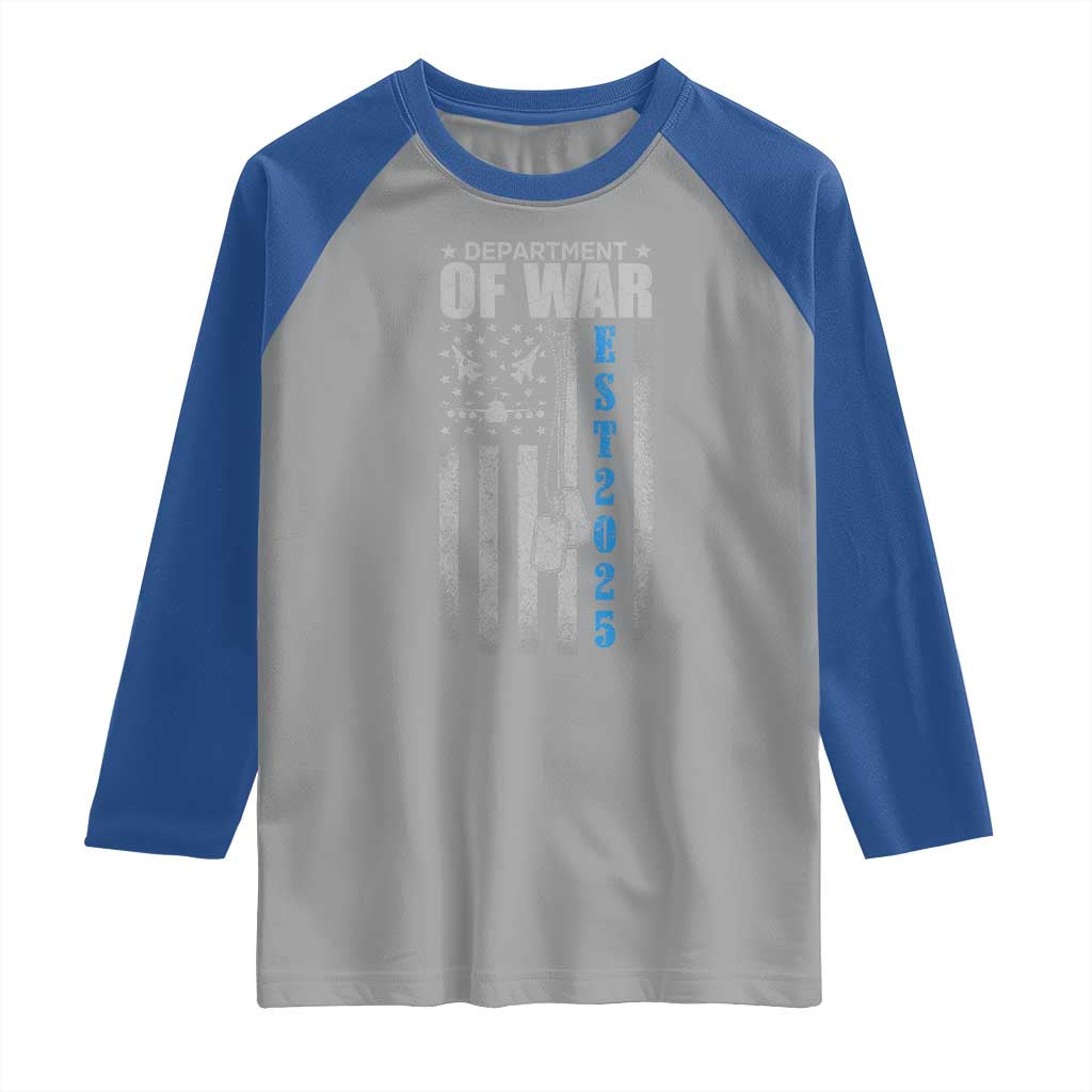 Department of War Est 2025 Raglan Shirt Military Patriotic Dog Tags American Flag TS02 Sport Gray Royal Print Your Wear