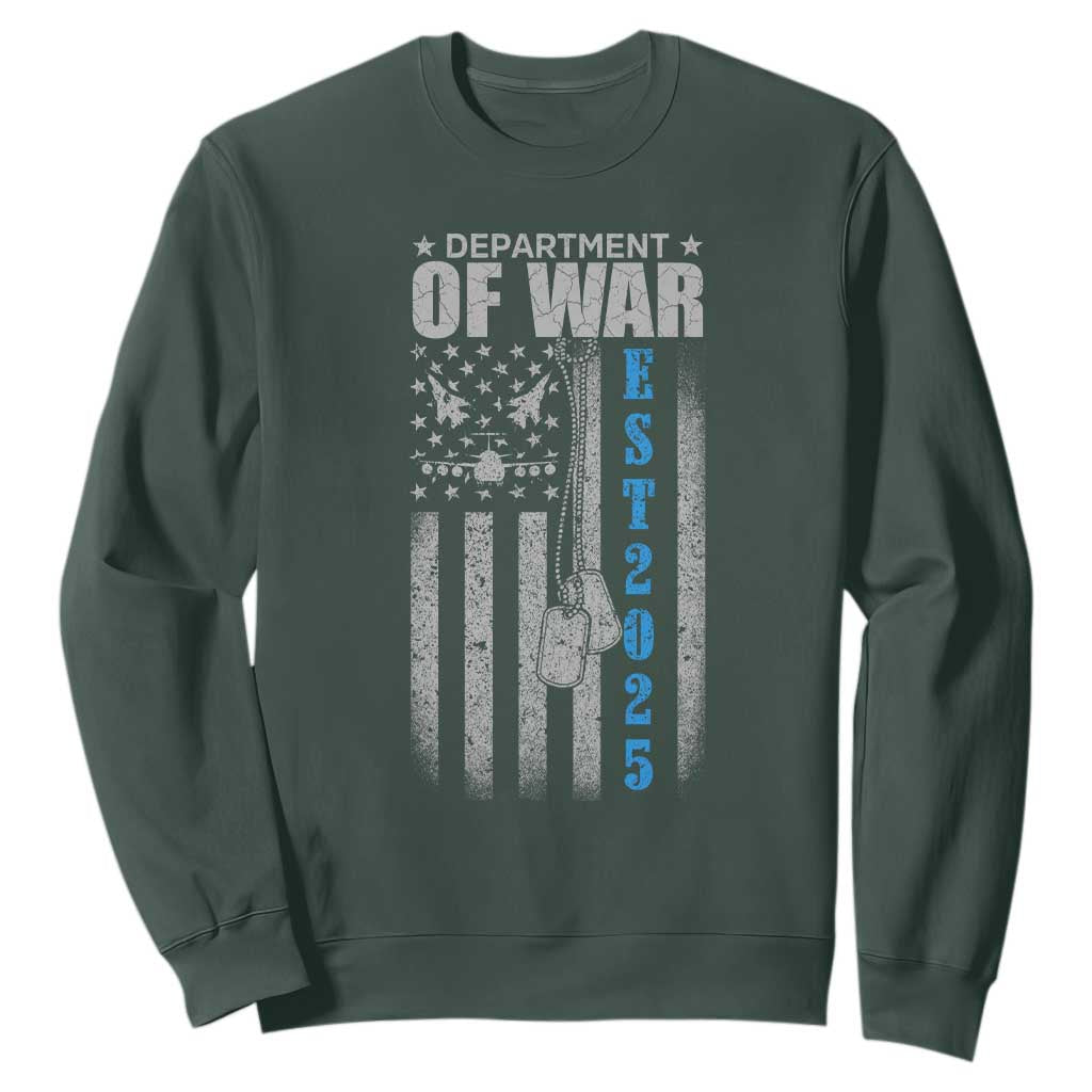 Department of War Est 2025 Sweatshirt Military Patriotic Dog Tags American Flag TS02 Dark Forest Green Print Your Wear