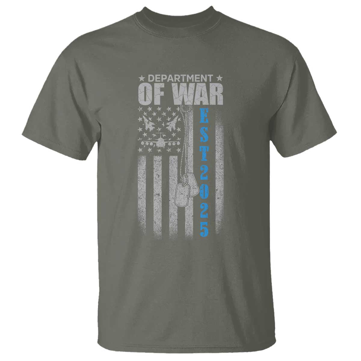 Department of War Est 2025 T Shirt Military Patriotic Dog Tags American Flag TS02 Military Green Print Your Wear