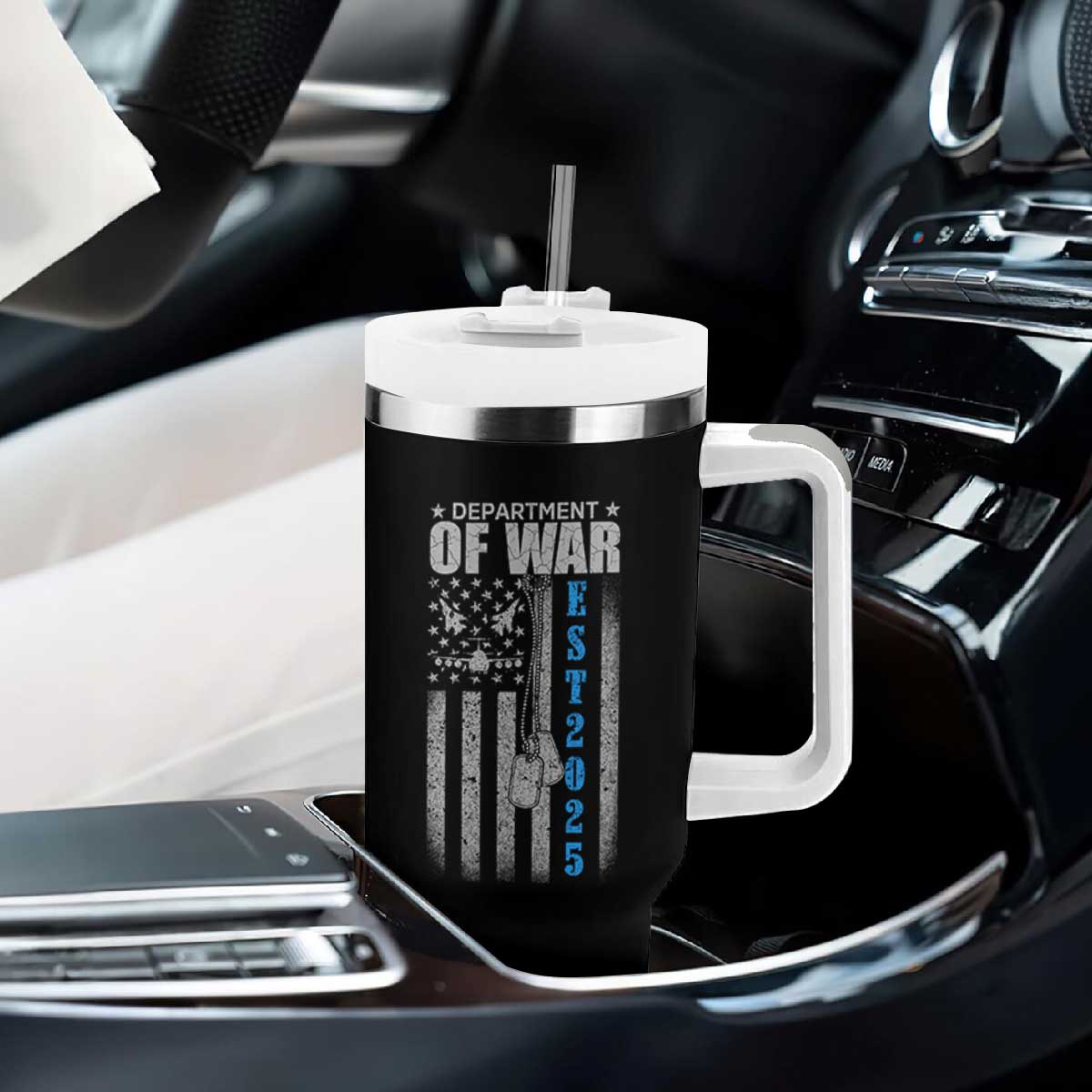 Department of War Est 2025 Tumbler With Handle Military Patriotic Dog Tags American Flag TS02 Print Your Wear