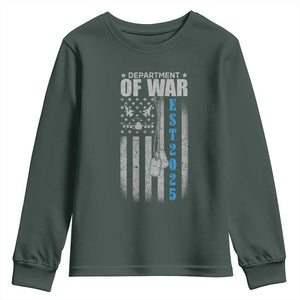 Department of War Est 2025 Youth Sweatshirt Military Patriotic Dog Tags American Flag TS02 Dark Forest Green Print Your Wear