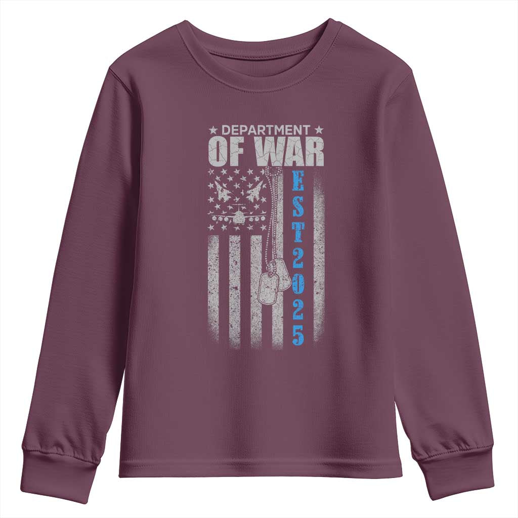 Department of War Est 2025 Youth Sweatshirt Military Patriotic Dog Tags American Flag TS02 Maroon Print Your Wear