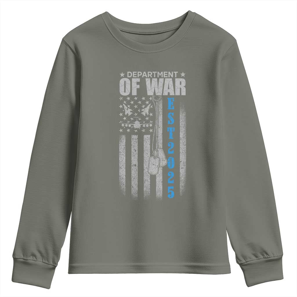 Department of War Est 2025 Youth Sweatshirt Military Patriotic Dog Tags American Flag TS02 Military Green Print Your Wear