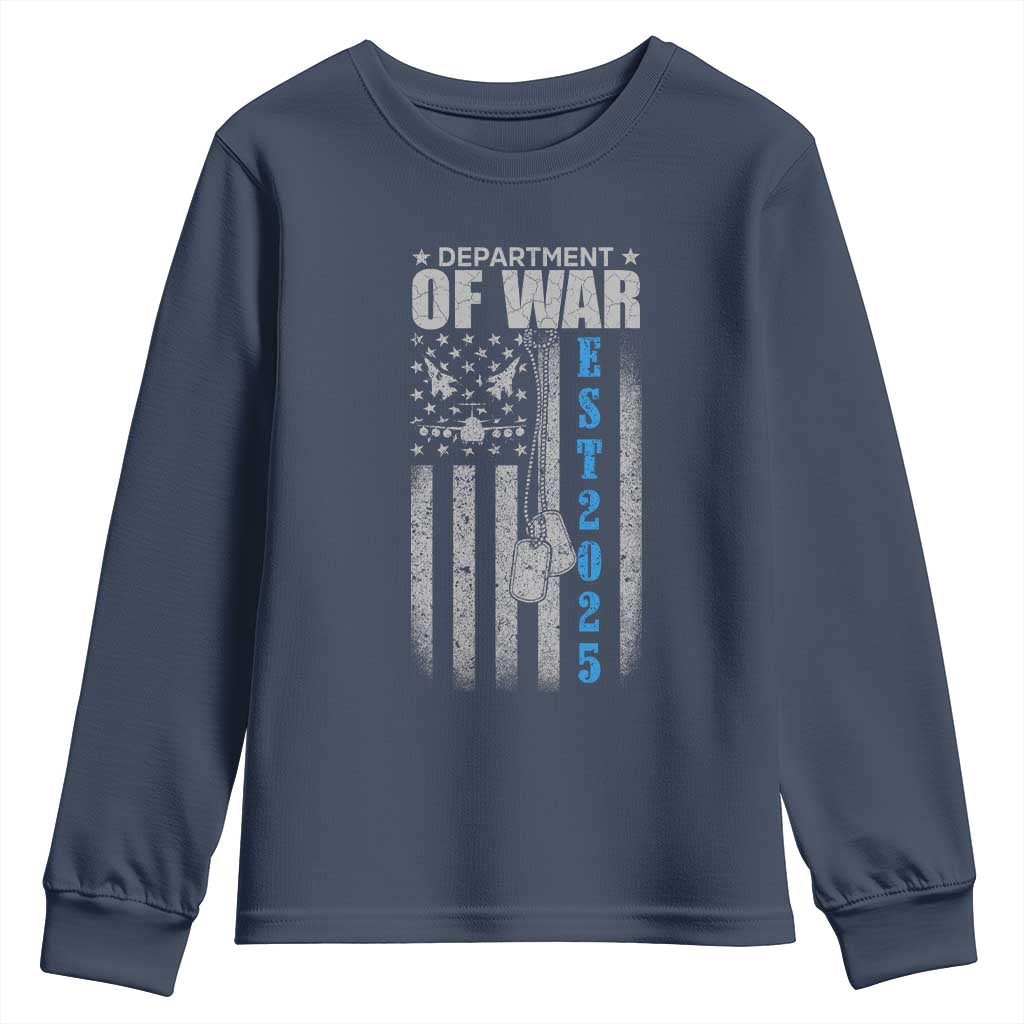 Department of War Est 2025 Youth Sweatshirt Military Patriotic Dog Tags American Flag TS02 Navy Print Your Wear