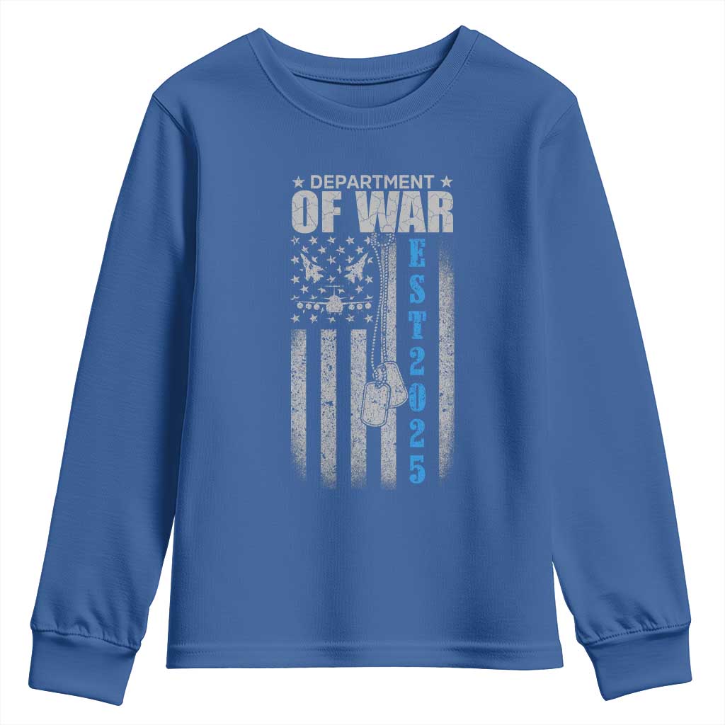 Department of War Est 2025 Youth Sweatshirt Military Patriotic Dog Tags American Flag TS02 Royal Blue Print Your Wear