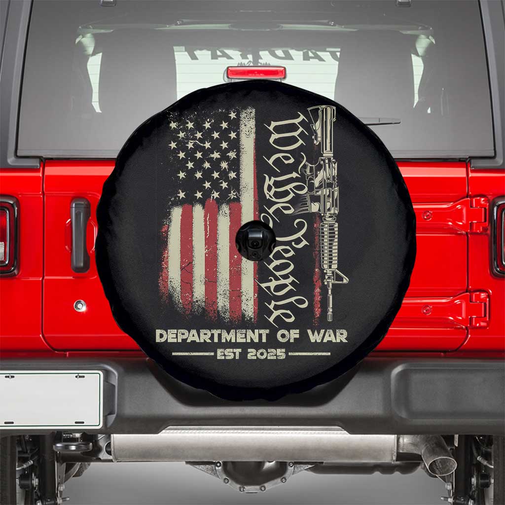 Department of War Est 2025 Spare Tire Cover We The People Rifle American Flag Patriotic 2A Statement TS02 Black Print Your Wear
