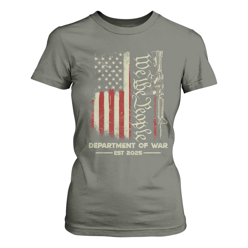 Department of War Est 2025 T Shirt For Women We The People Rifle American Flag Patriotic 2A Statement TS02 Military Green Print Your Wear