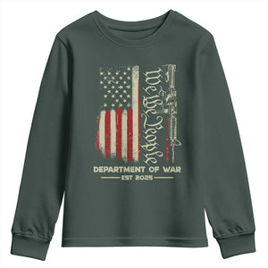 Department of War Est 2025 Youth Sweatshirt We The People Rifle American Flag Patriotic 2A Statement TS02 Dark Forest Green Print Your Wear