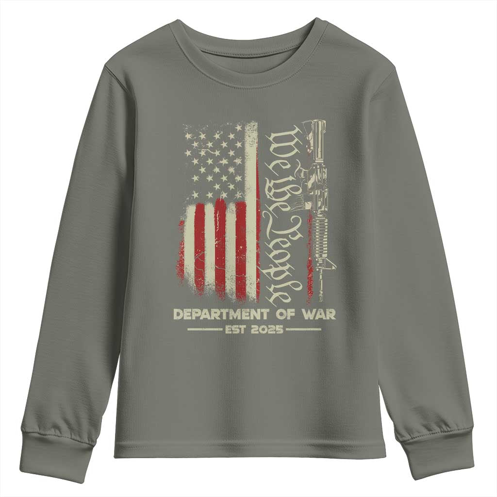 Department of War Est 2025 Youth Sweatshirt We The People Rifle American Flag Patriotic 2A Statement TS02 Military Green Print Your Wear