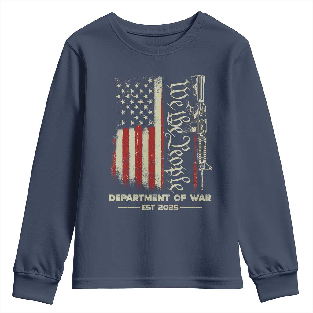 Department of War Est 2025 Youth Sweatshirt We The People Rifle American Flag Patriotic 2A Statement TS02 Navy Print Your Wear