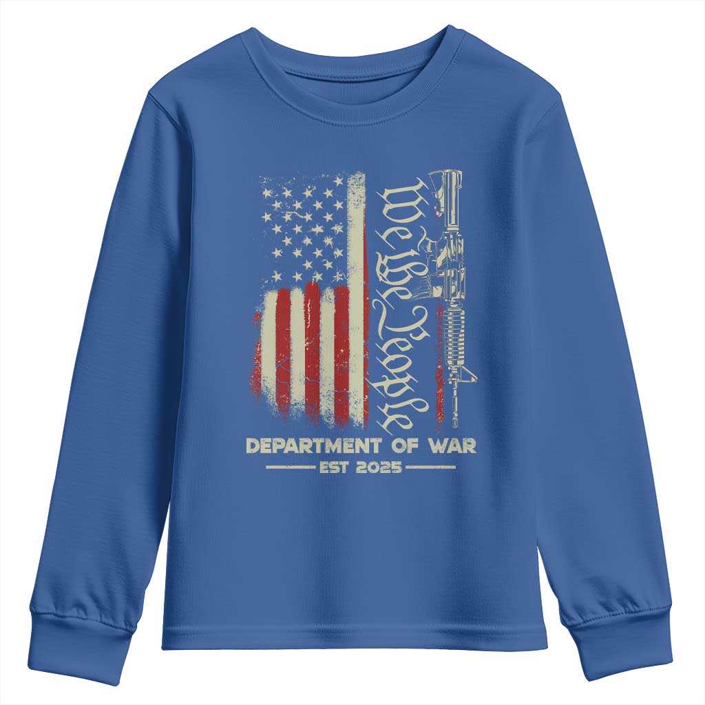 Department of War Est 2025 Youth Sweatshirt We The People Rifle American Flag Patriotic 2A Statement TS02 Royal Blue Print Your Wear