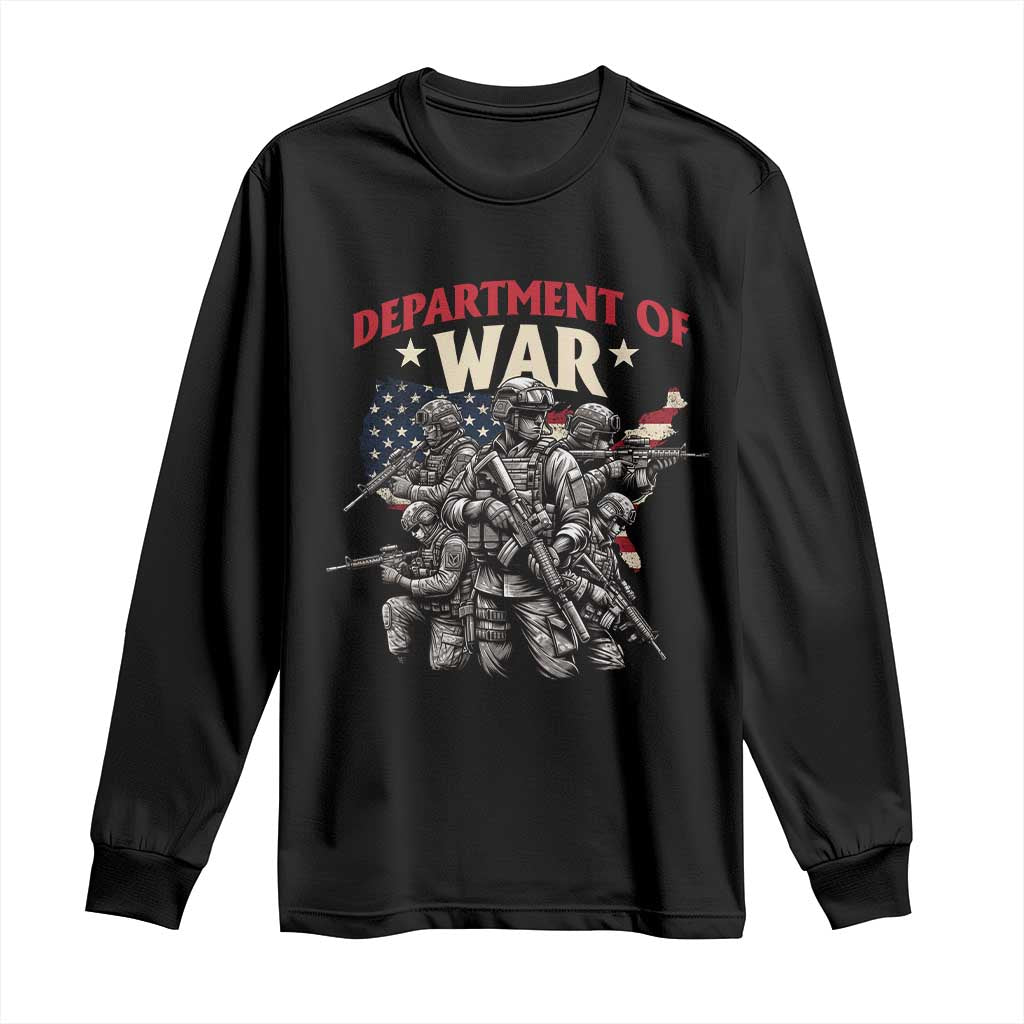Department of War Est 2025 Long Sleeve Shirt Patriotic Combat Squad Tactical Soldiers Graphic TS02 Black Print Your Wear