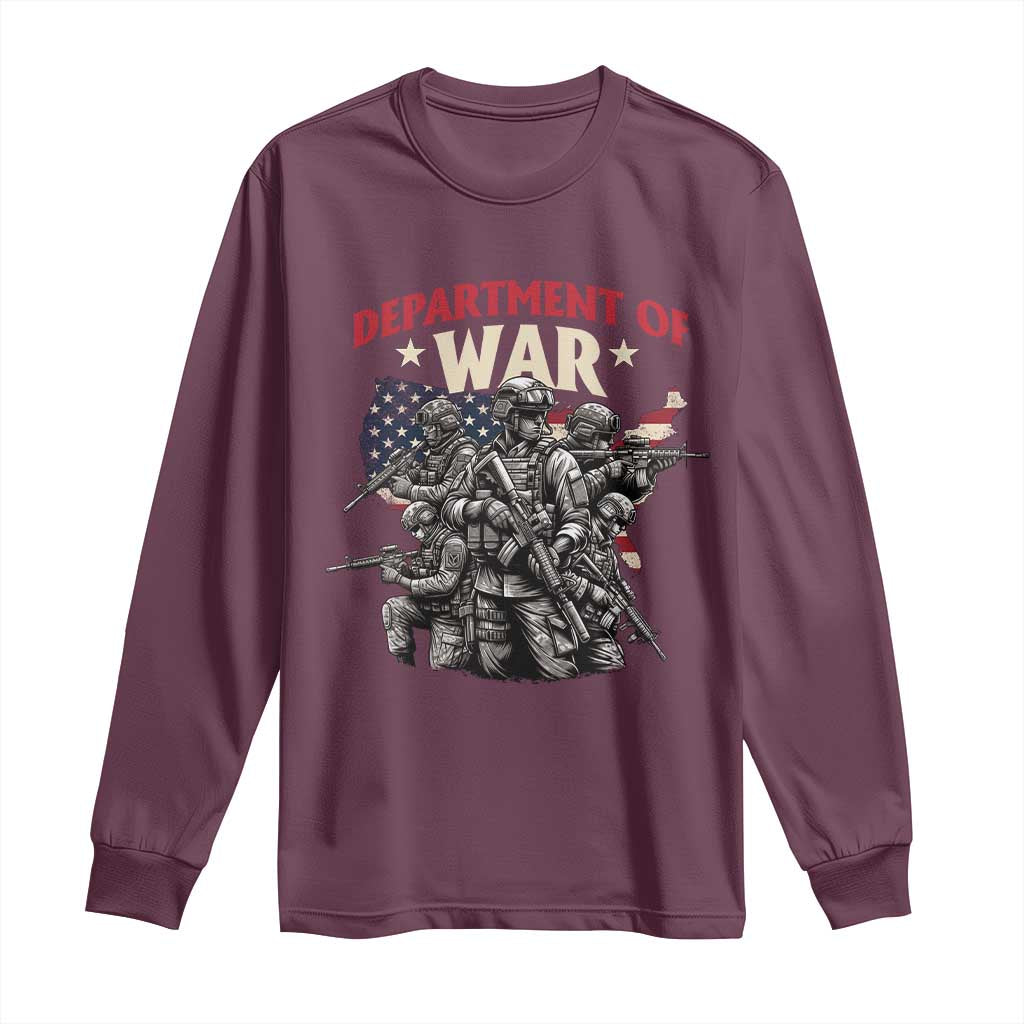 Department of War Est 2025 Long Sleeve Shirt Patriotic Combat Squad Tactical Soldiers Graphic TS02 Maroon Print Your Wear