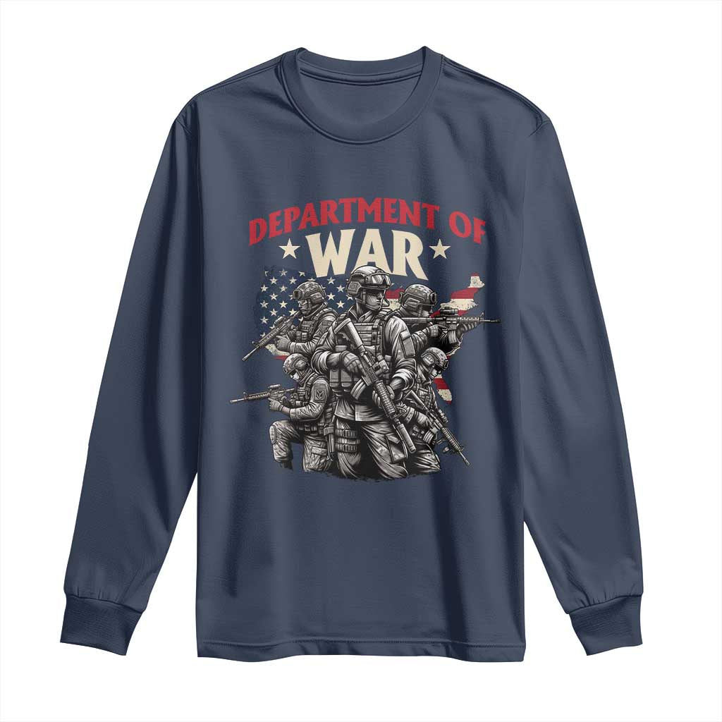 Department of War Est 2025 Long Sleeve Shirt Patriotic Combat Squad Tactical Soldiers Graphic TS02 Navy Print Your Wear