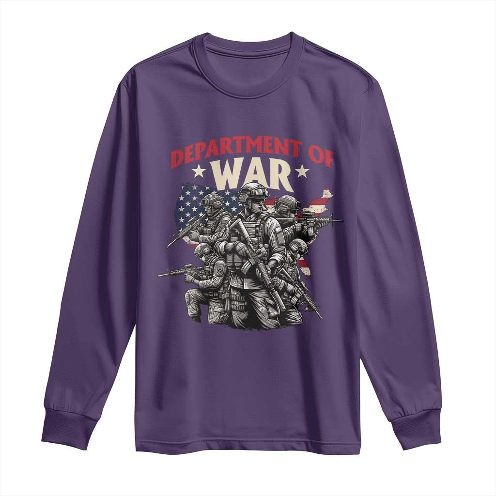 Department of War Est 2025 Long Sleeve Shirt Patriotic Combat Squad Tactical Soldiers Graphic TS02 Purple Print Your Wear