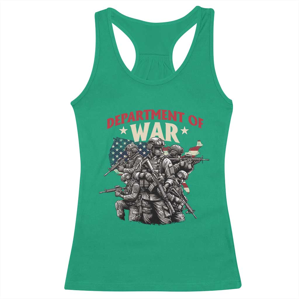 Department of War Est 2025 Racerback Tank Top Patriotic Combat Squad Tactical Soldiers Graphic TS02 Irish Green Print Your Wear