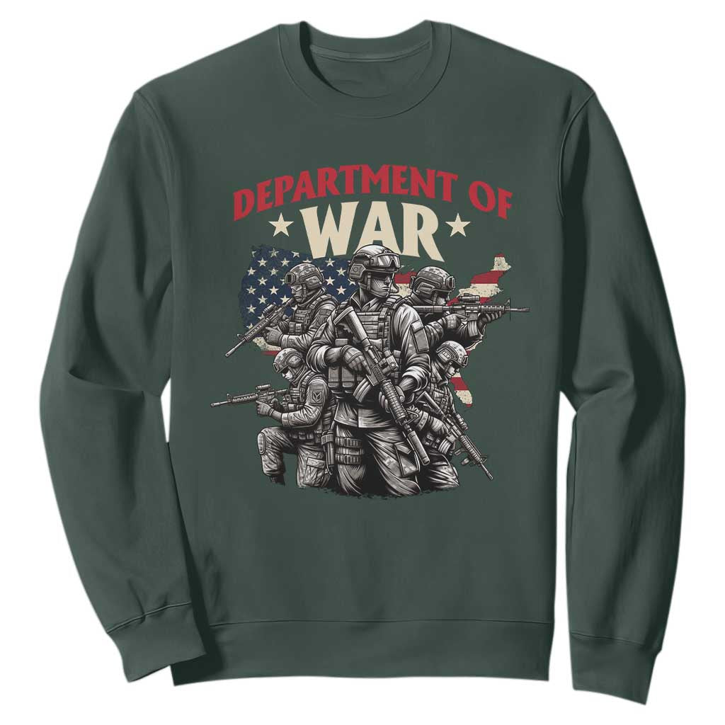 Department of War Est 2025 Sweatshirt Patriotic Combat Squad Tactical Soldiers Graphic TS02 Dark Forest Green Print Your Wear