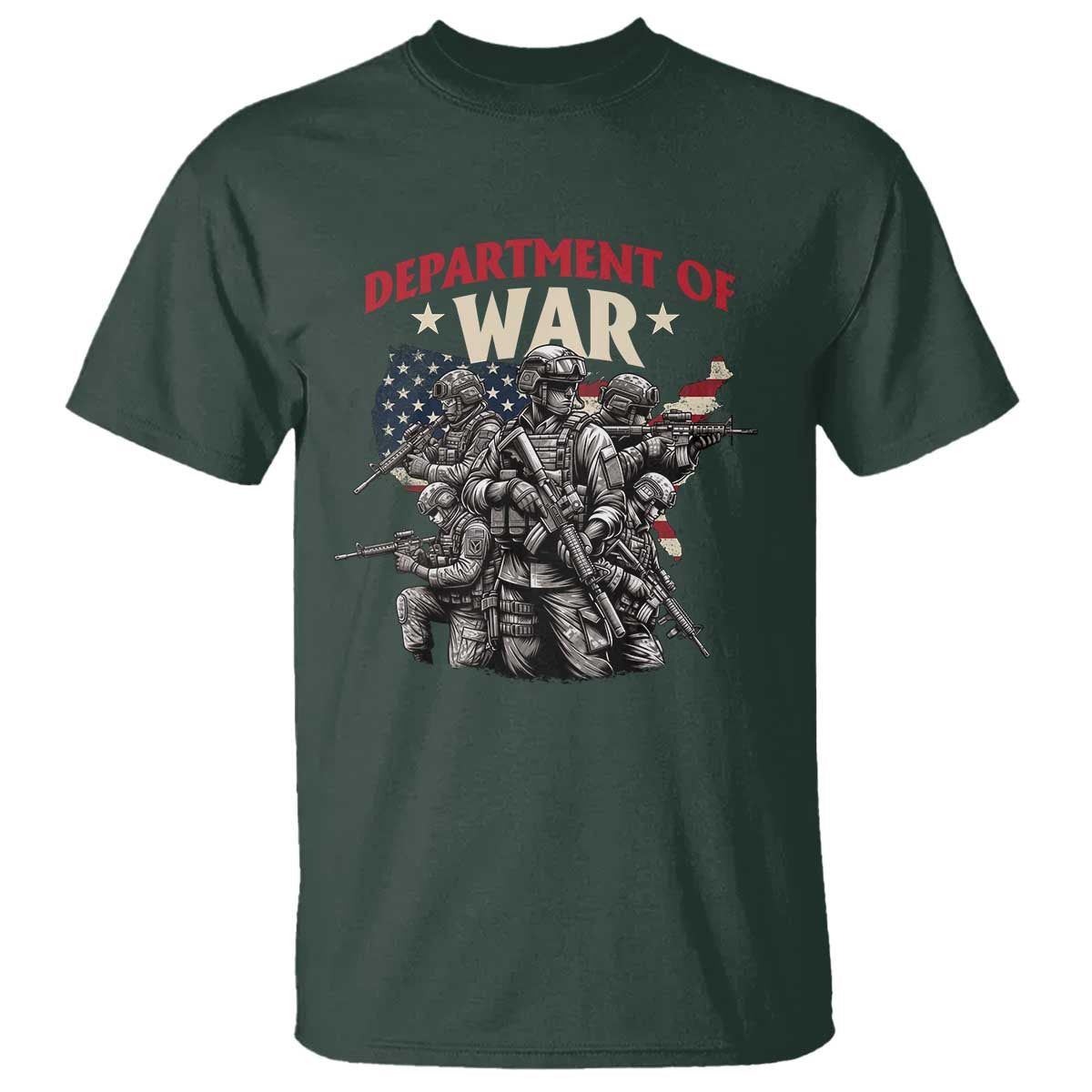 Department of War Est 2025 T Shirt Patriotic Combat Squad Tactical Soldiers Graphic TS02 Dark Forest Green Print Your Wear
