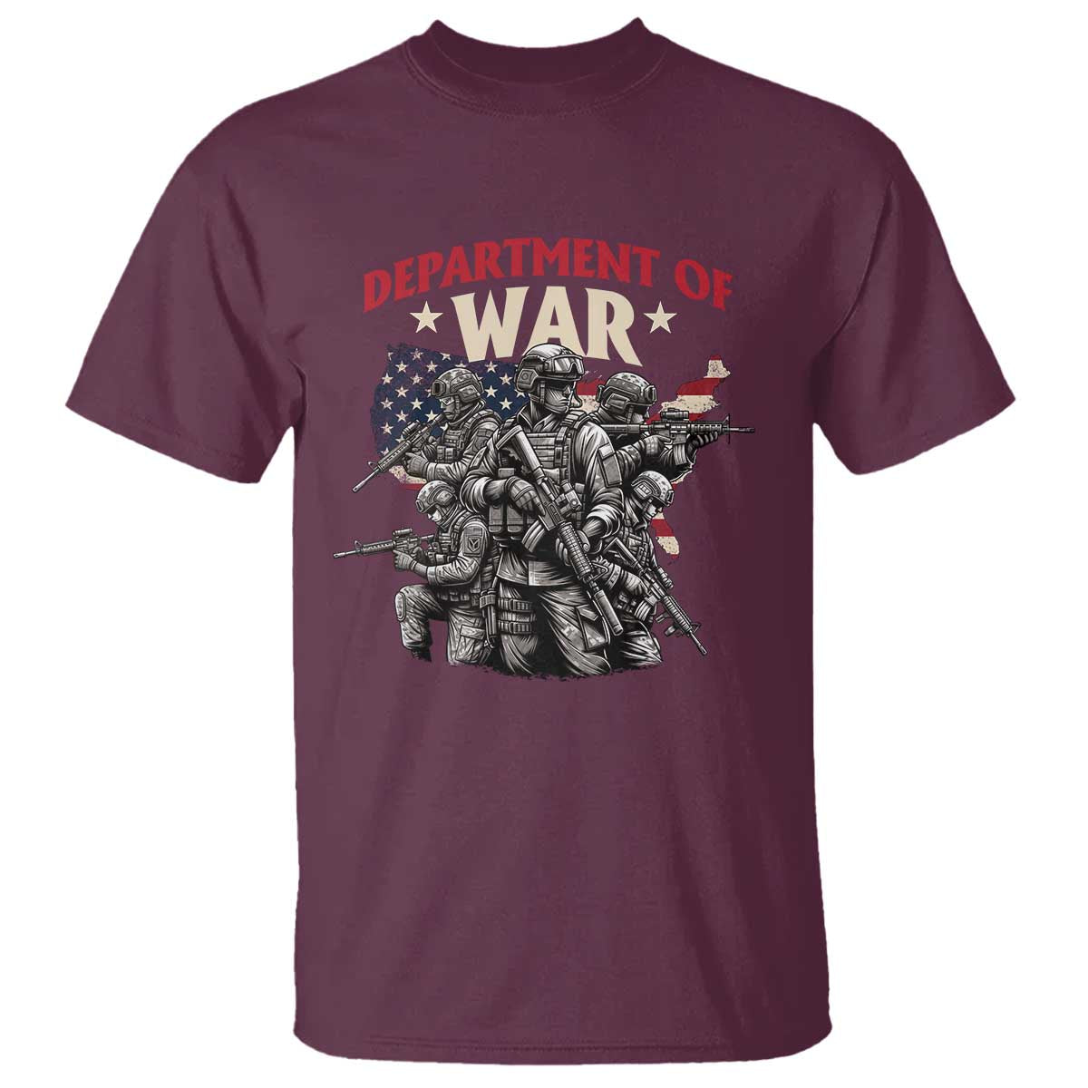 Department of War Est 2025 T Shirt Patriotic Combat Squad Tactical Soldiers Graphic TS02 Maroon Print Your Wear