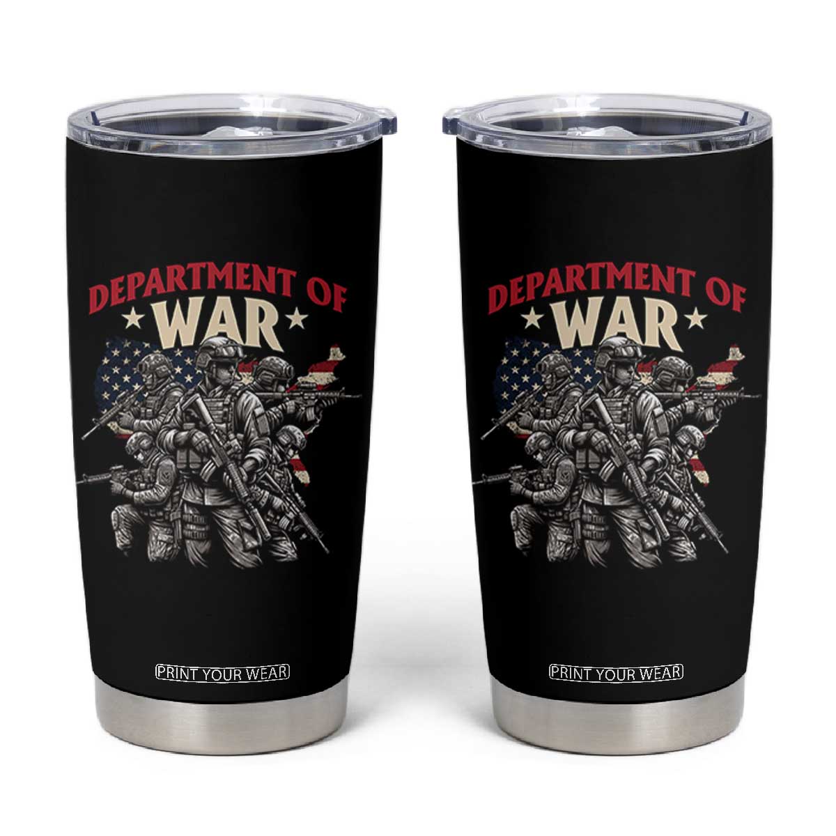 Department of War Est 2025 Tumbler Cup Patriotic Combat Squad Tactical Soldiers Graphic TS02 Black Print Your Wear