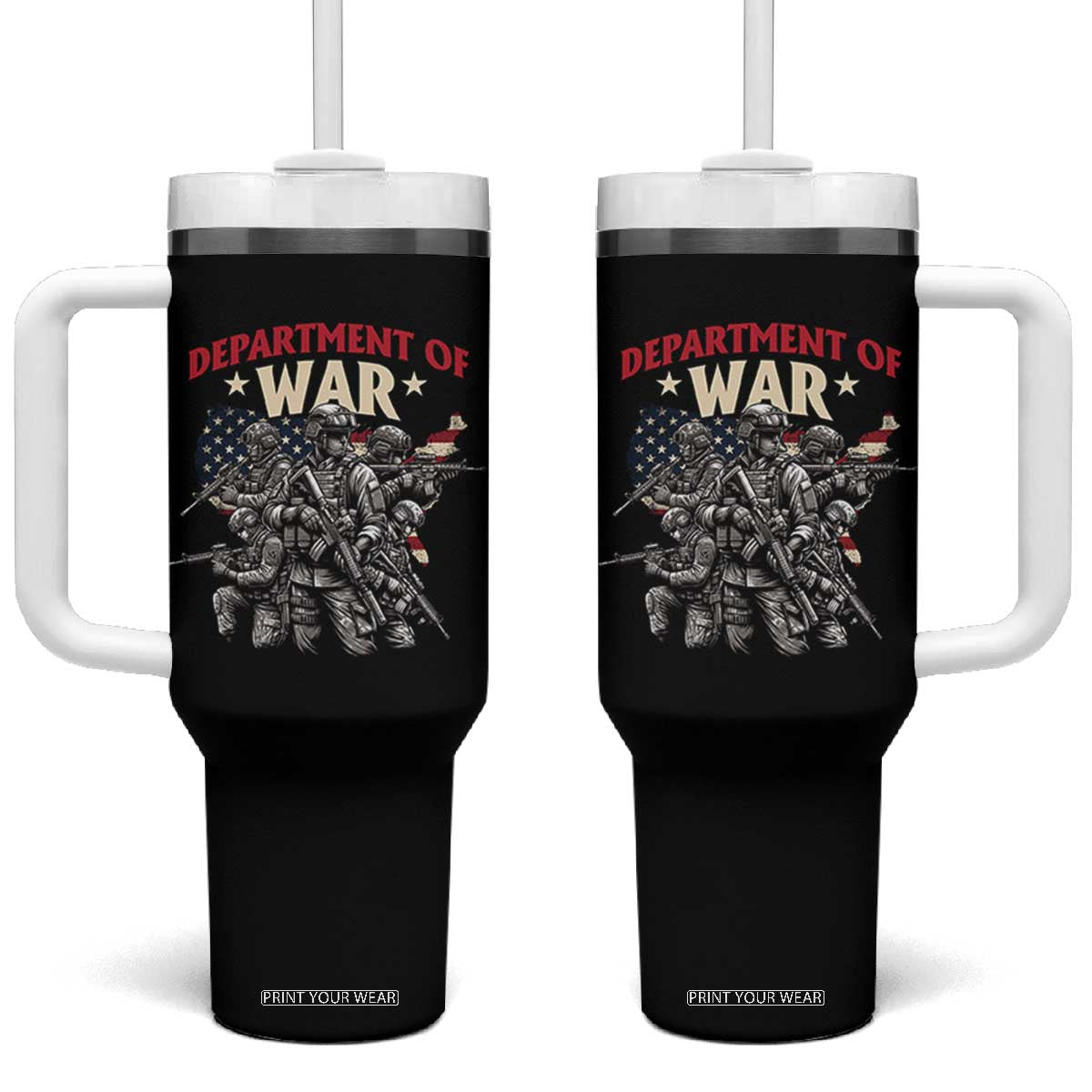 Department of War Est 2025 Tumbler With Handle Patriotic Combat Squad Tactical Soldiers Graphic TS02 One Size: 40 oz Black Print Your Wear