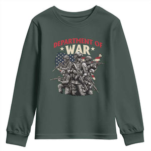 Department of War Est 2025 Youth Sweatshirt Patriotic Combat Squad Tactical Soldiers Graphic TS02 Dark Forest Green Print Your Wear