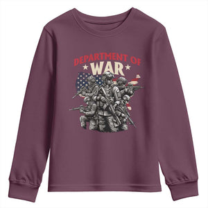 Department of War Est 2025 Youth Sweatshirt Patriotic Combat Squad Tactical Soldiers Graphic TS02 Maroon Print Your Wear