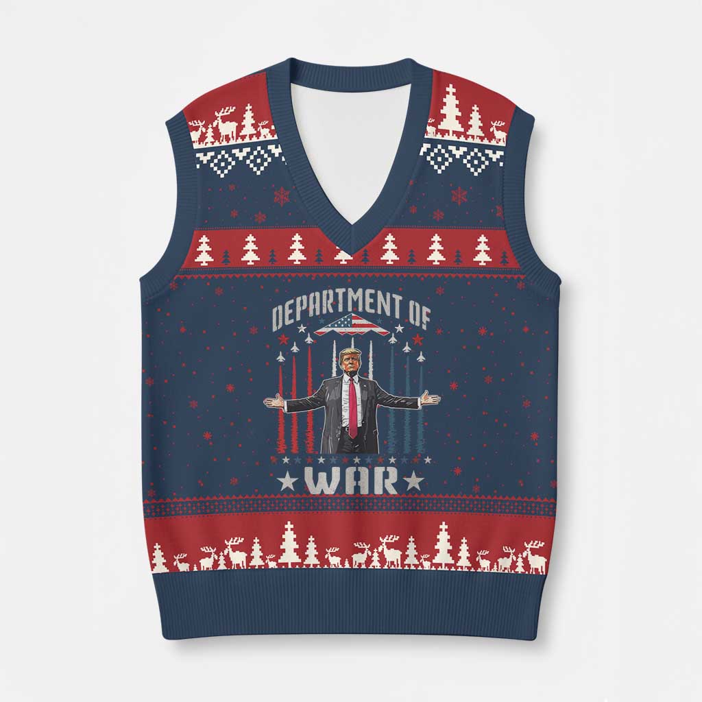 Department of War Est 2025 V-Neck Knit Sweater Vest Trump Patriotic Political B2 Spirit Operation Midnight Hammer TS02 Navy Red Print Your Wear