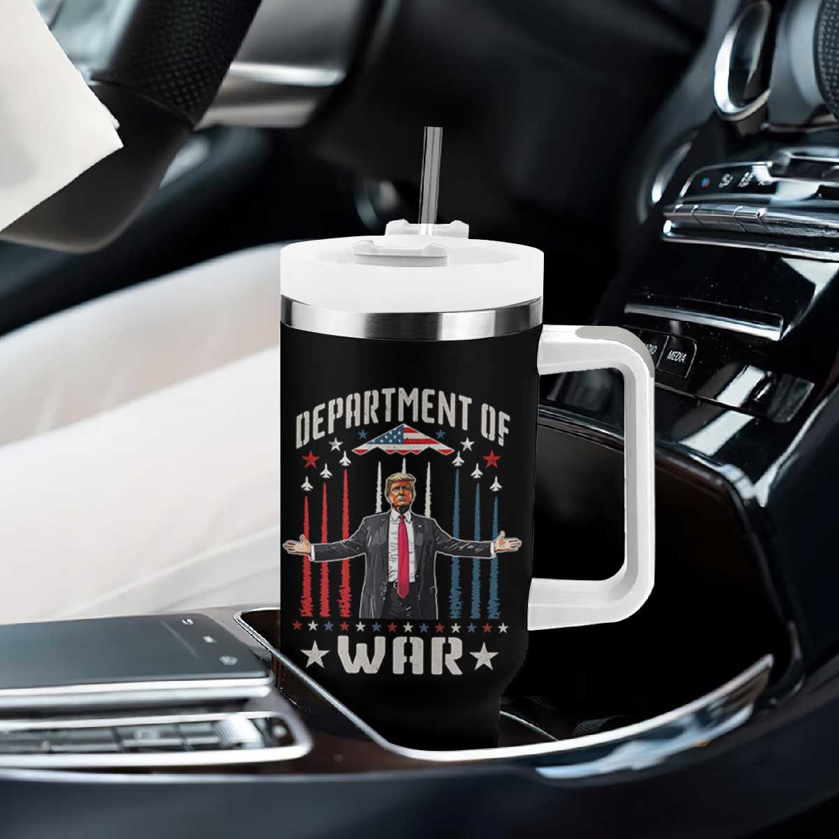 Department of War Est 2025 Tumbler With Handle Trump Patriotic Political B2 Spirit Operation Midnight Hammer TS02 Print Your Wear